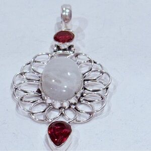 🆕 Natural Rainbow moonstone And  Garnet gemstone Pendant in Sterling Silver 🆕